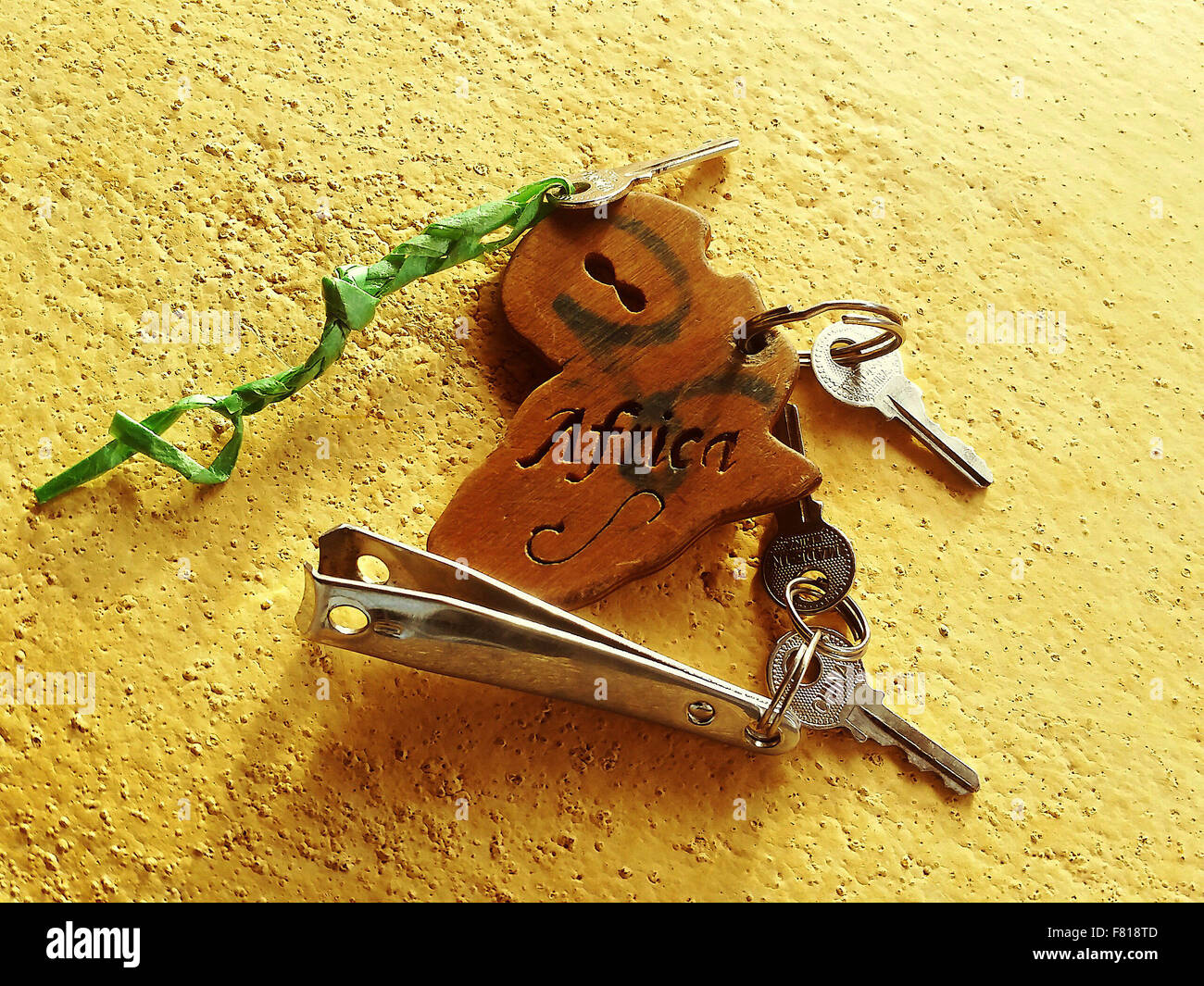 Warrup, South Sudan. 28th Sep, 2015. Hotel keys are seen with decorations of various sorts from a local hotel in Kuajok from Wau in Warrap State of South Sudan Sept 19, 2015. Photos Andre Forget © Andre Forget/ZUMA Wire/Alamy Live News Stock Photo