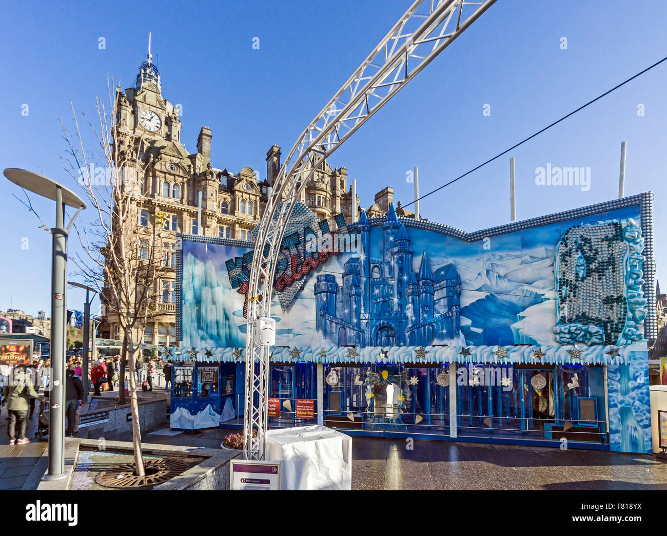 Edinburgh Christmas market 2015 on top of Waverley Shopping Centre with Crystal Palace Stock Photo