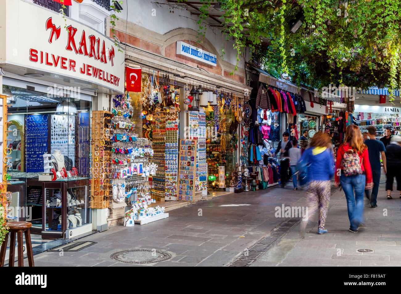 Shops In Bodrum Old Town, Bodrum, Mugla Province, Turkey Stock Photo