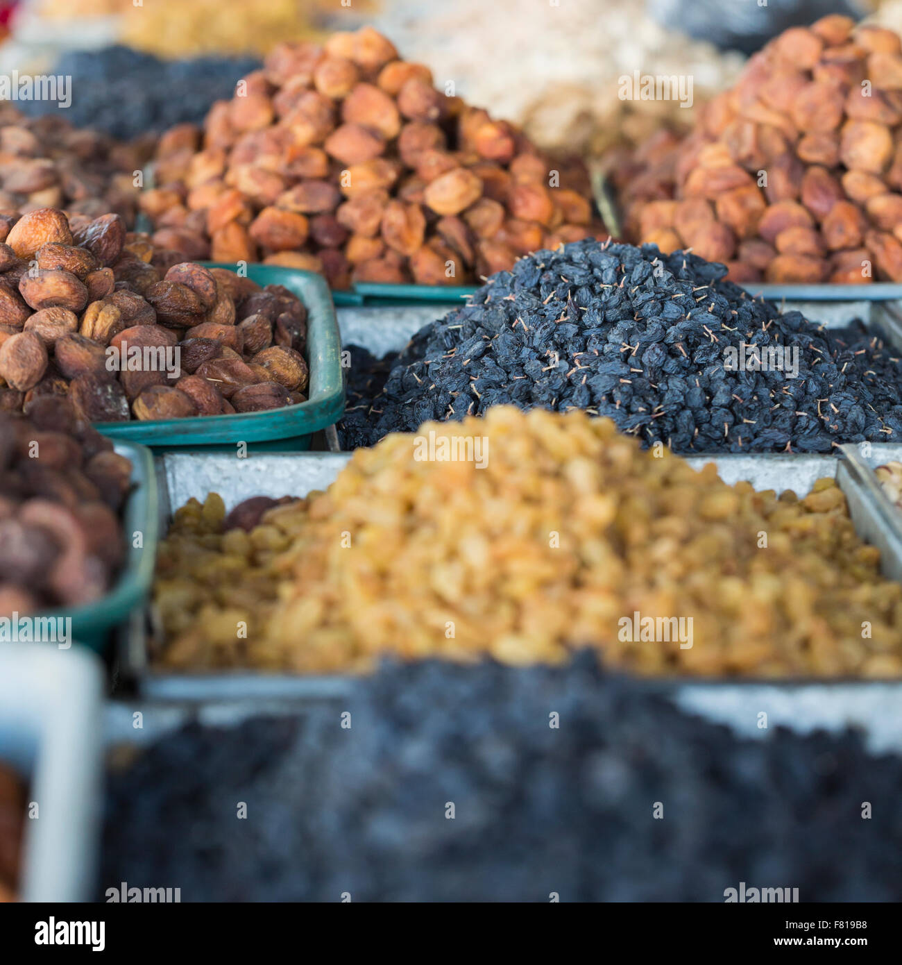Dry fruits and spices like cashews, raisins, cloves, anise, etc. on