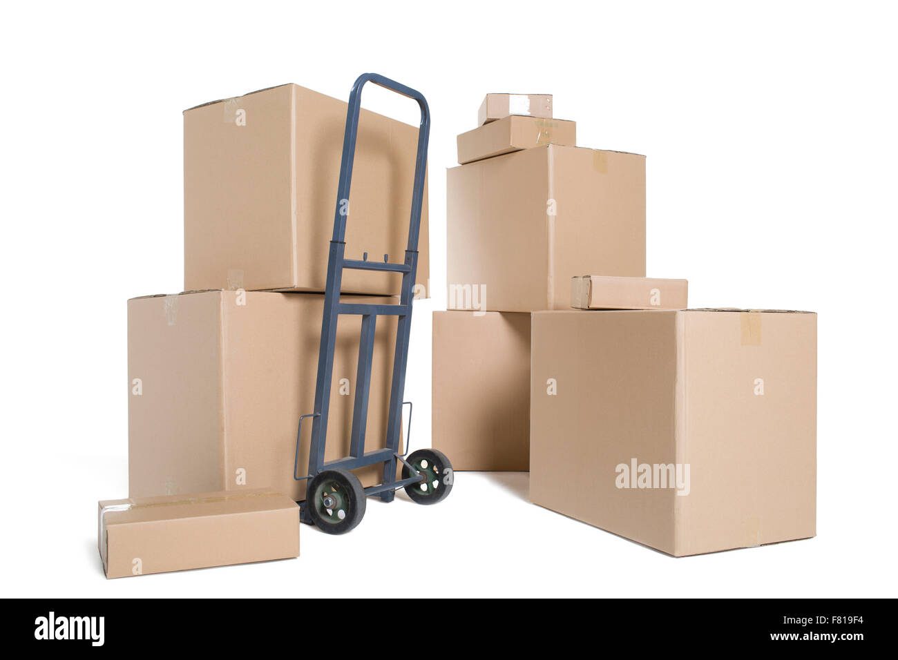 Cardboard boxes and cart Stock Photo Alamy