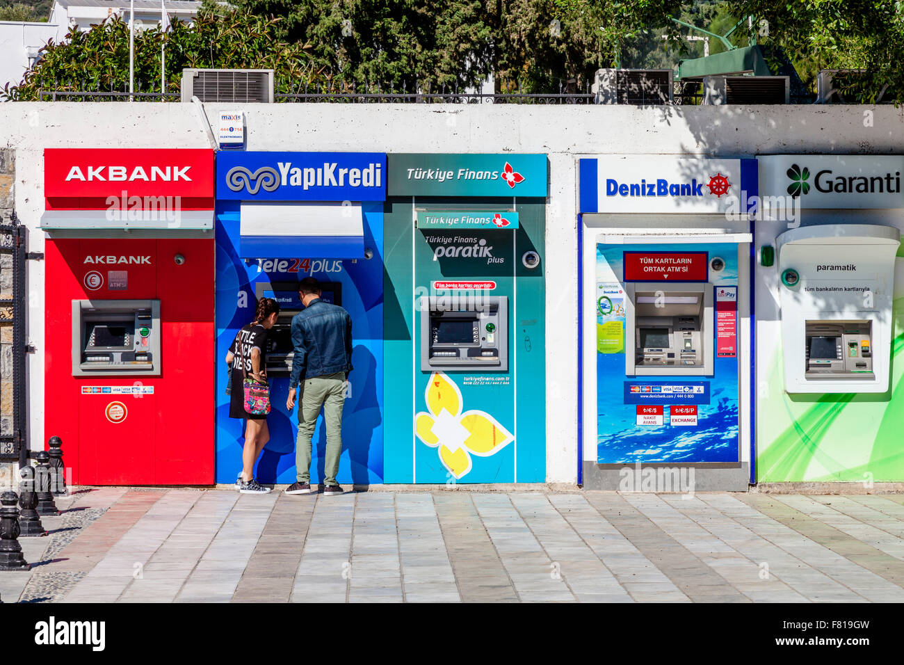Colourful ATM Machines, Bodrum, Mugla Province, Turkey Stock Photo