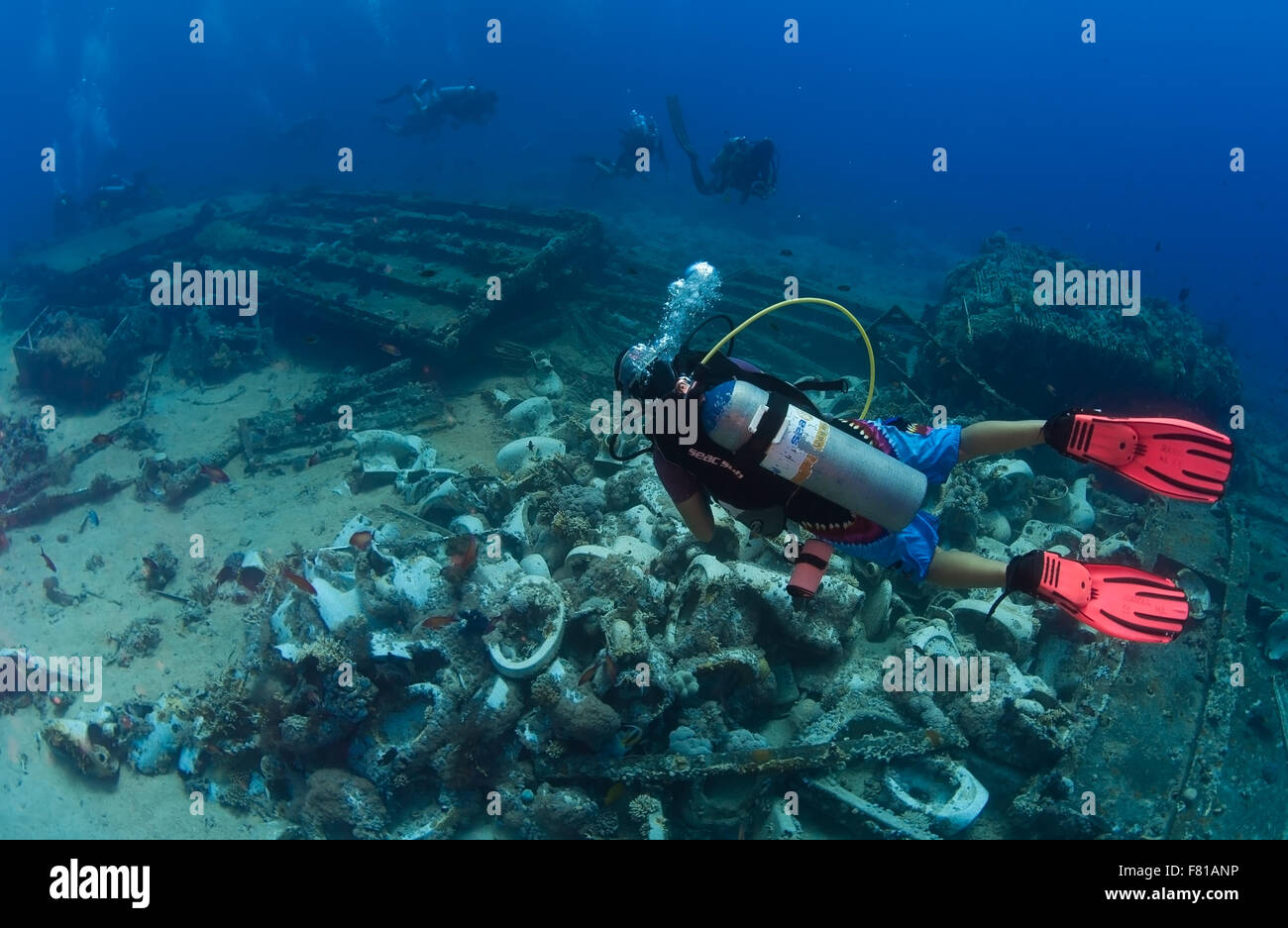 Diving on Jolanda wreck, Ras Mohammad,  Sharm el- Sheikh, Red Sea, Egypt Stock Photo