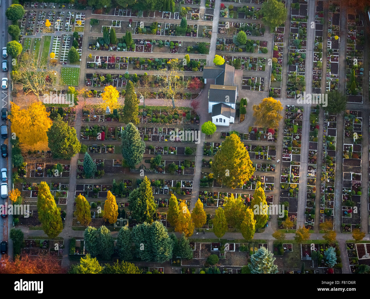 Cemetery chapel, cemetery Essen-Kettwig, autumn mood, Essen-Kettwig, Essen, Ruhr district, North Rhine-Westphalia, Germany Stock Photo
