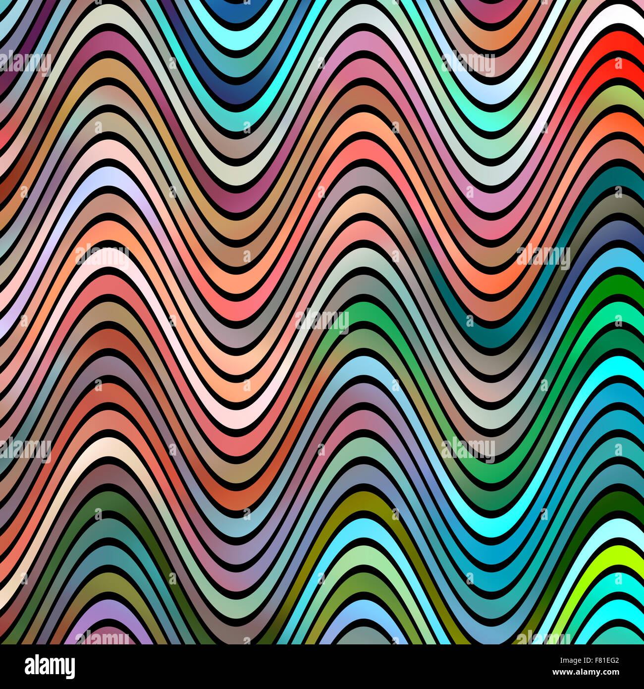 Multicoloured stripes waves pattern illustration. Stock Photo