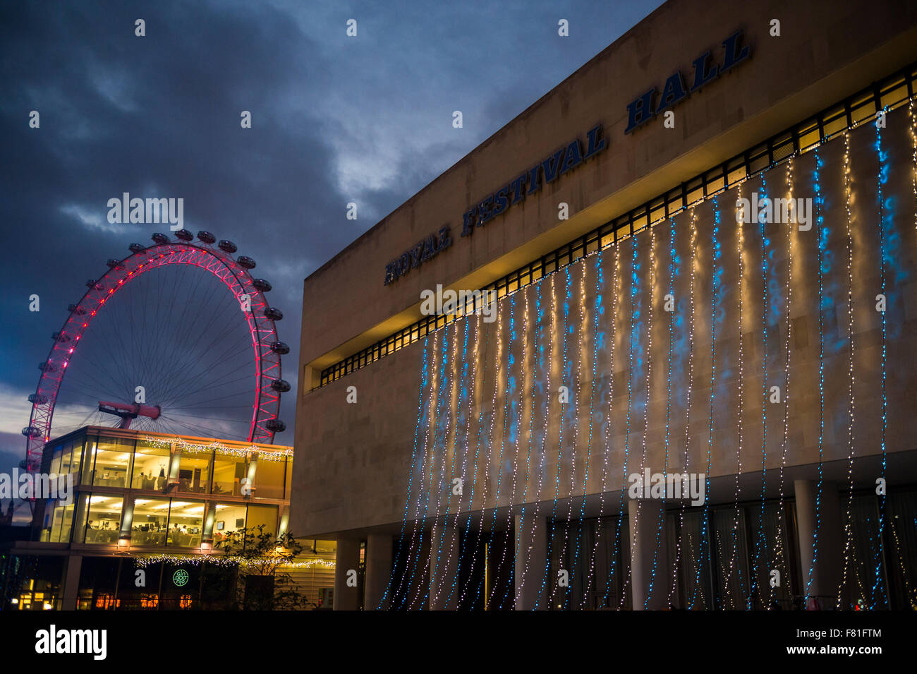 Christmas lights at the Royal Festival Hall, Southbank Centre, London