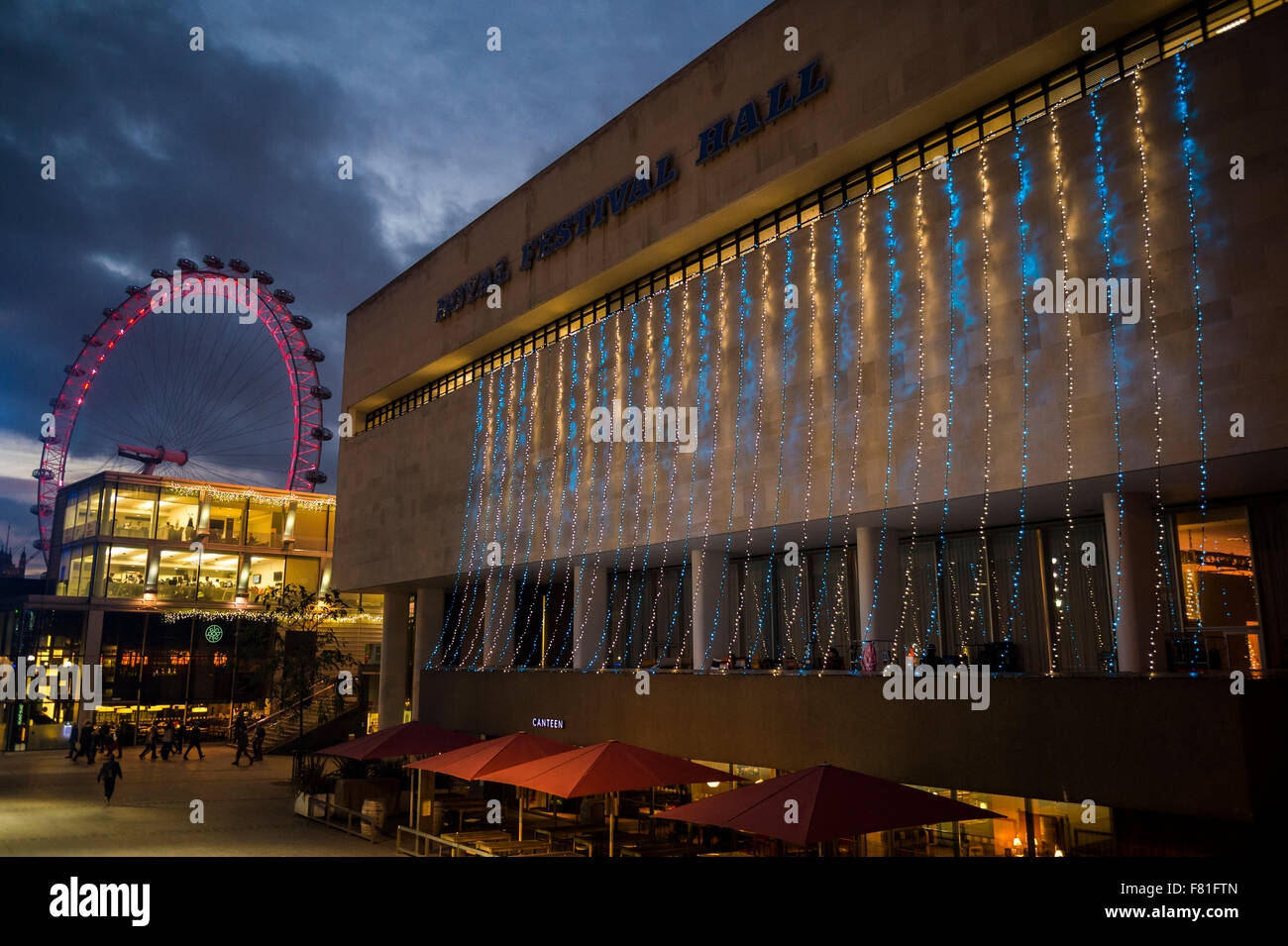 Christmas lights at the Royal Festival Hall, Southbank Centre, London