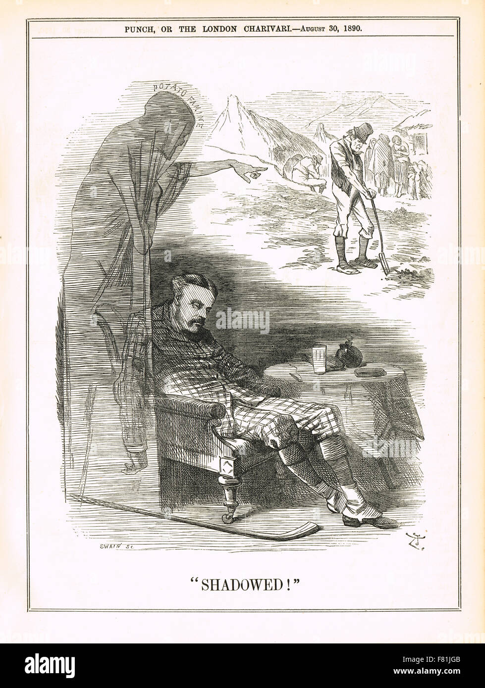 Balfour haunted by the spectre of the Irish Potato famine  Punch cartoon 1890 Stock Photo