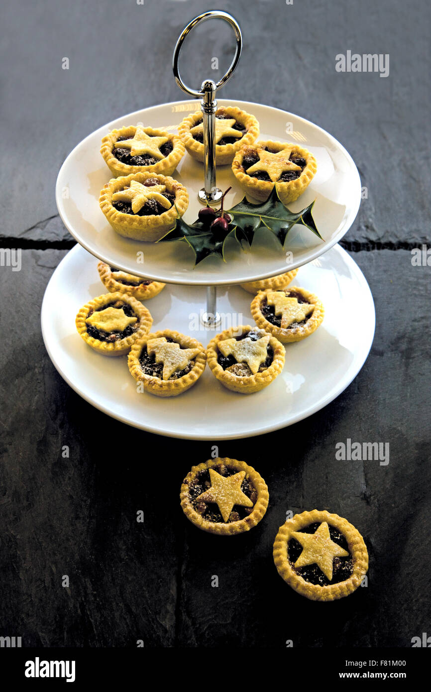 Mince pies plated for Christmas Stock Photo