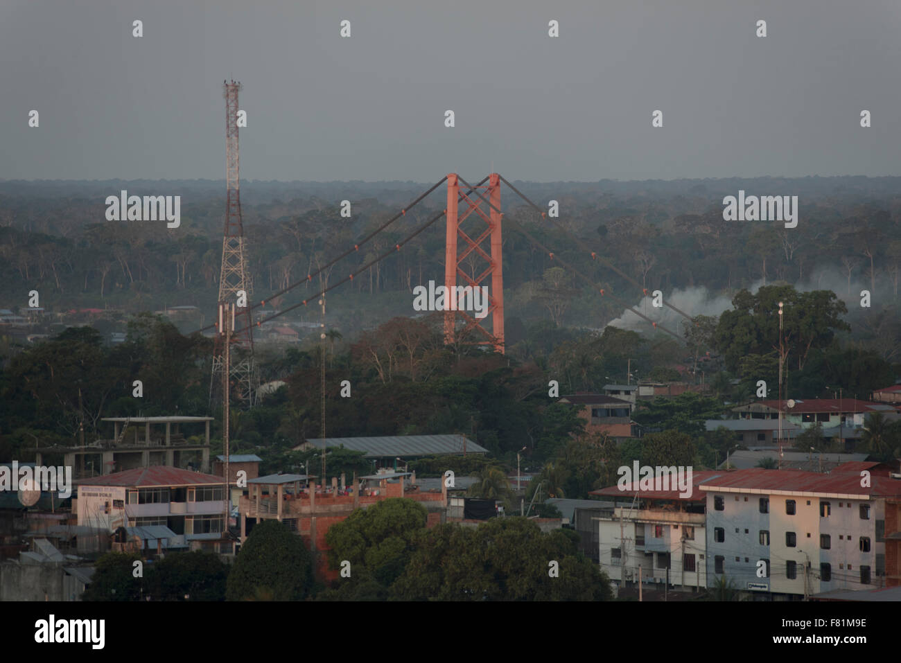 smoke haze from El Niño associated fires in Amazonia 2015, Puerto Maldonado, Madre de Dios, Peru Stock Photo