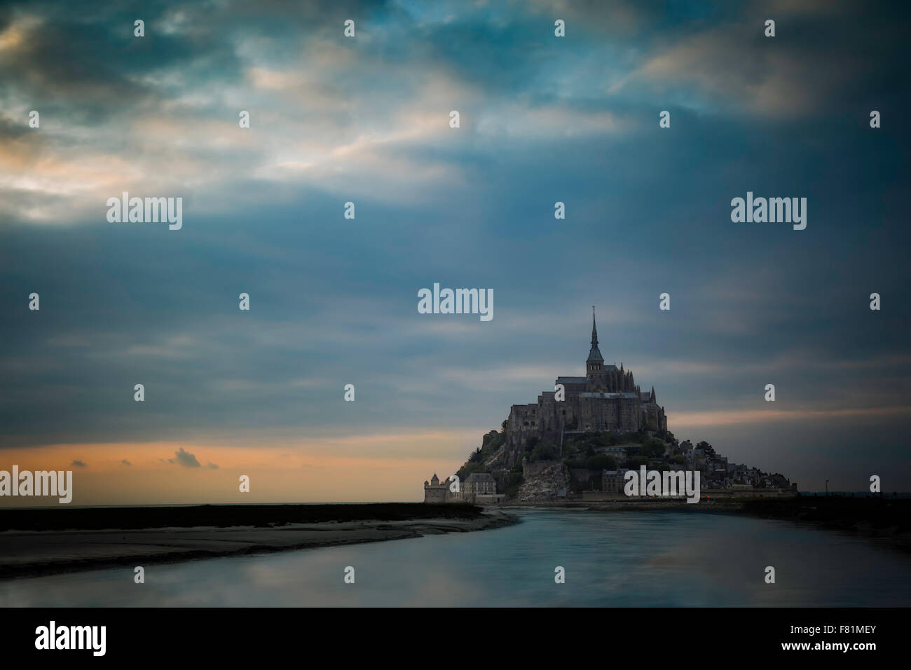 Colorful twilight over Mont Saint Michel, Normandy, France Stock Photo