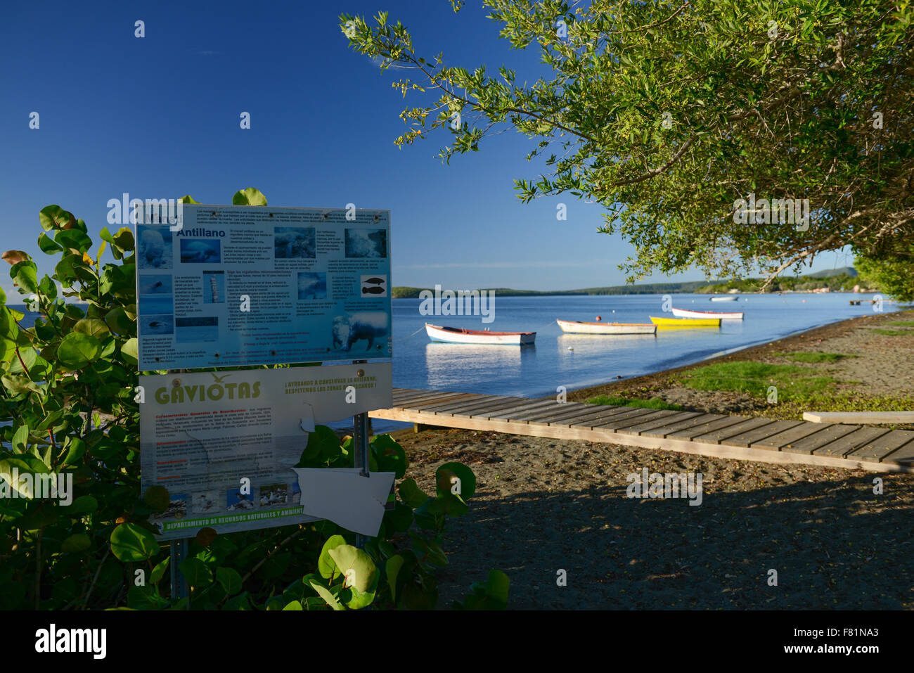 Sign about the Manatee Antillano at the shore of Guayanilla, Puerto