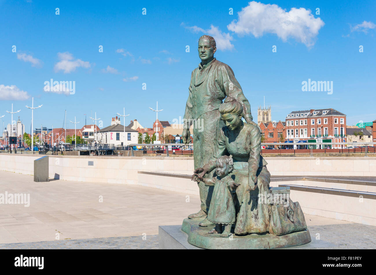 A Bronze statue The crossing by Mark DeGraffenried at Albert Dock hull docks Kingston upon Hull Yorkshire England UK GB EU Stock Photo