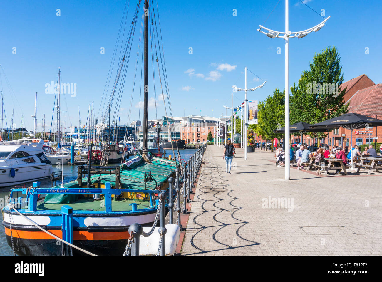 People enjoying the good sunny weather at Hull Marina Humber dock