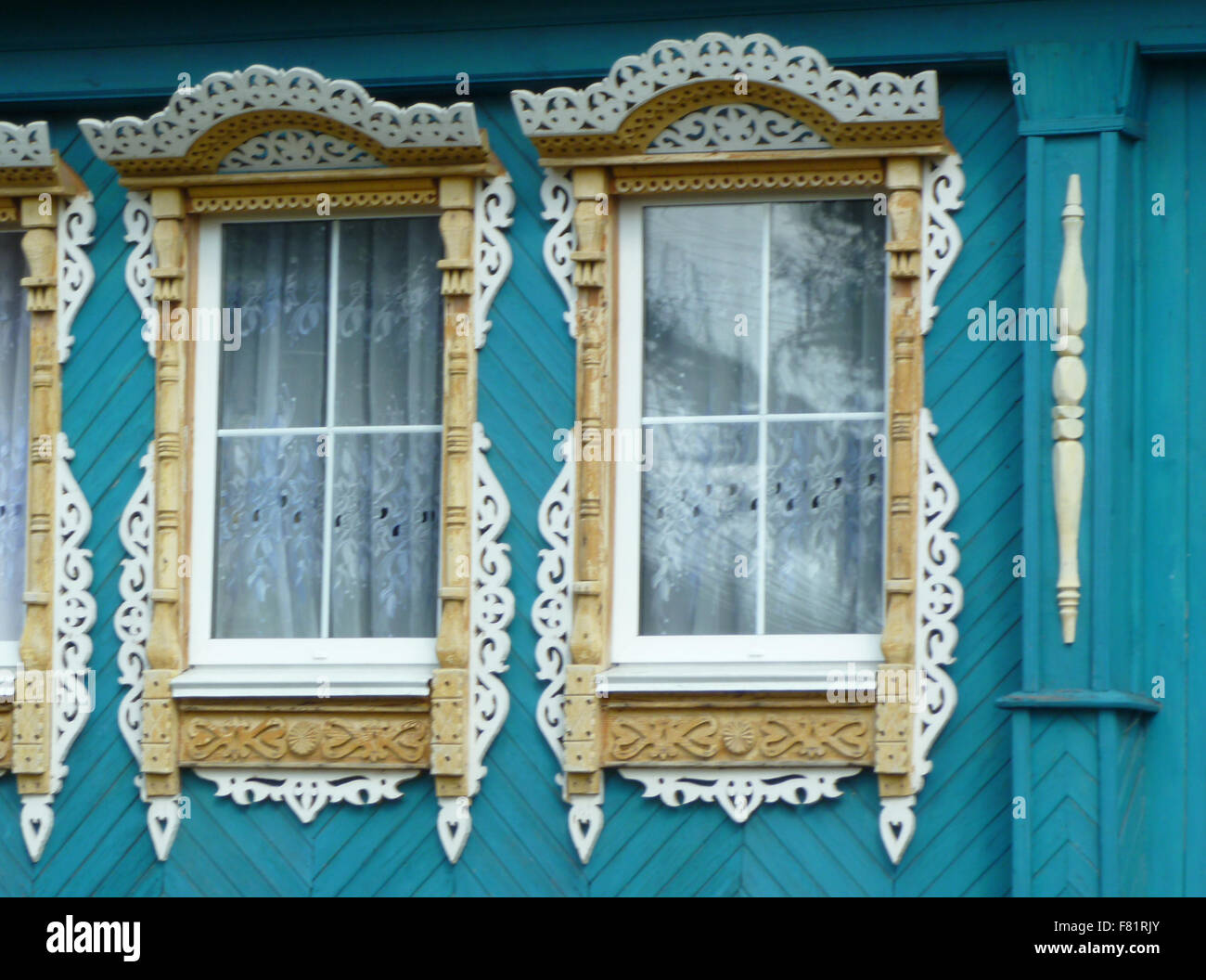 Carved wooden frames for windows Stock Photo