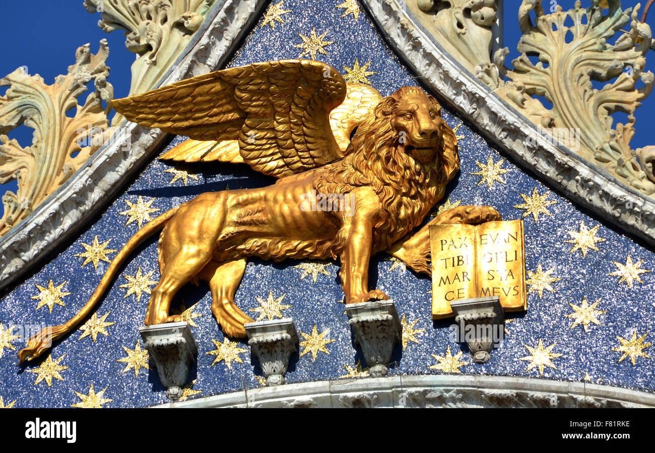 Saint Mark's golden lion, symbol of the Old Venice Republic Stock Photo