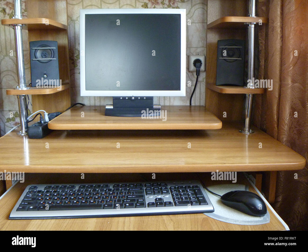 Computer with keyboard on table Stock Photo - Alamy