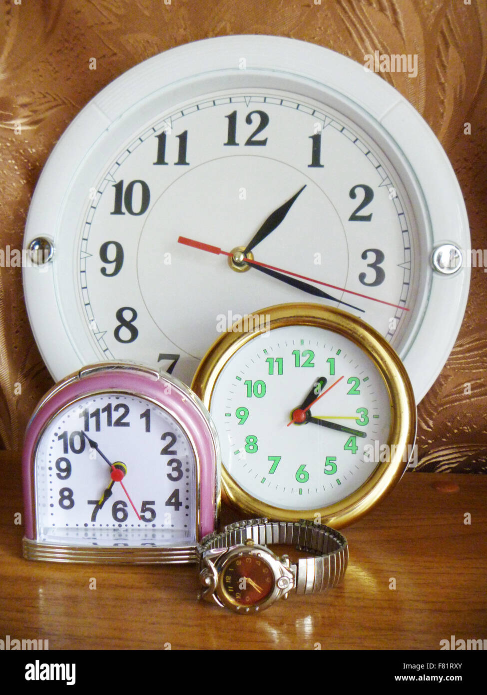 Still life from set hours on table Stock Photo - Alamy