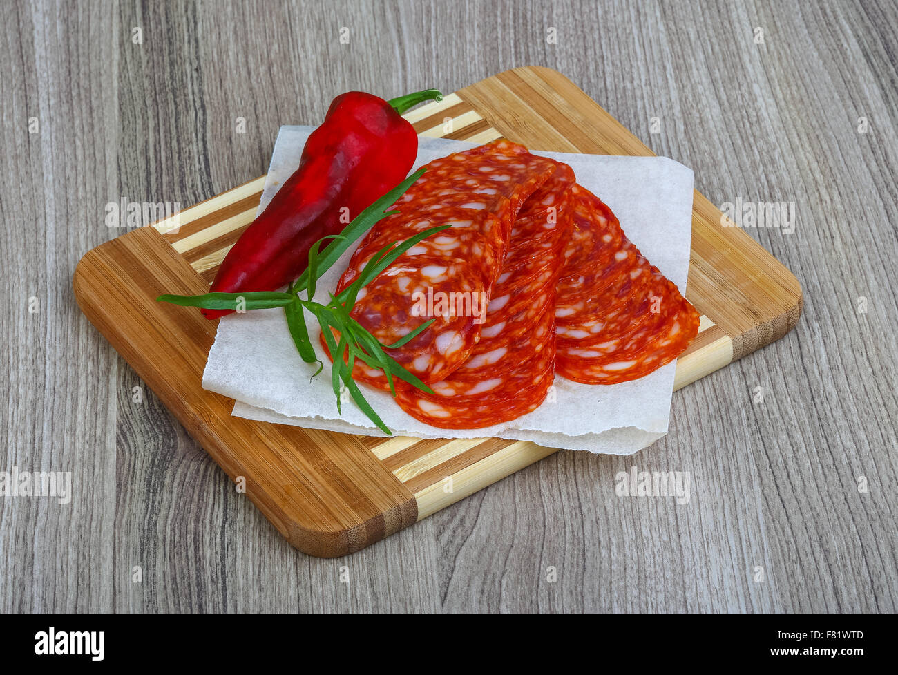 Spanish traditional sausages - Chorizo - with estragon leaves and hot ...