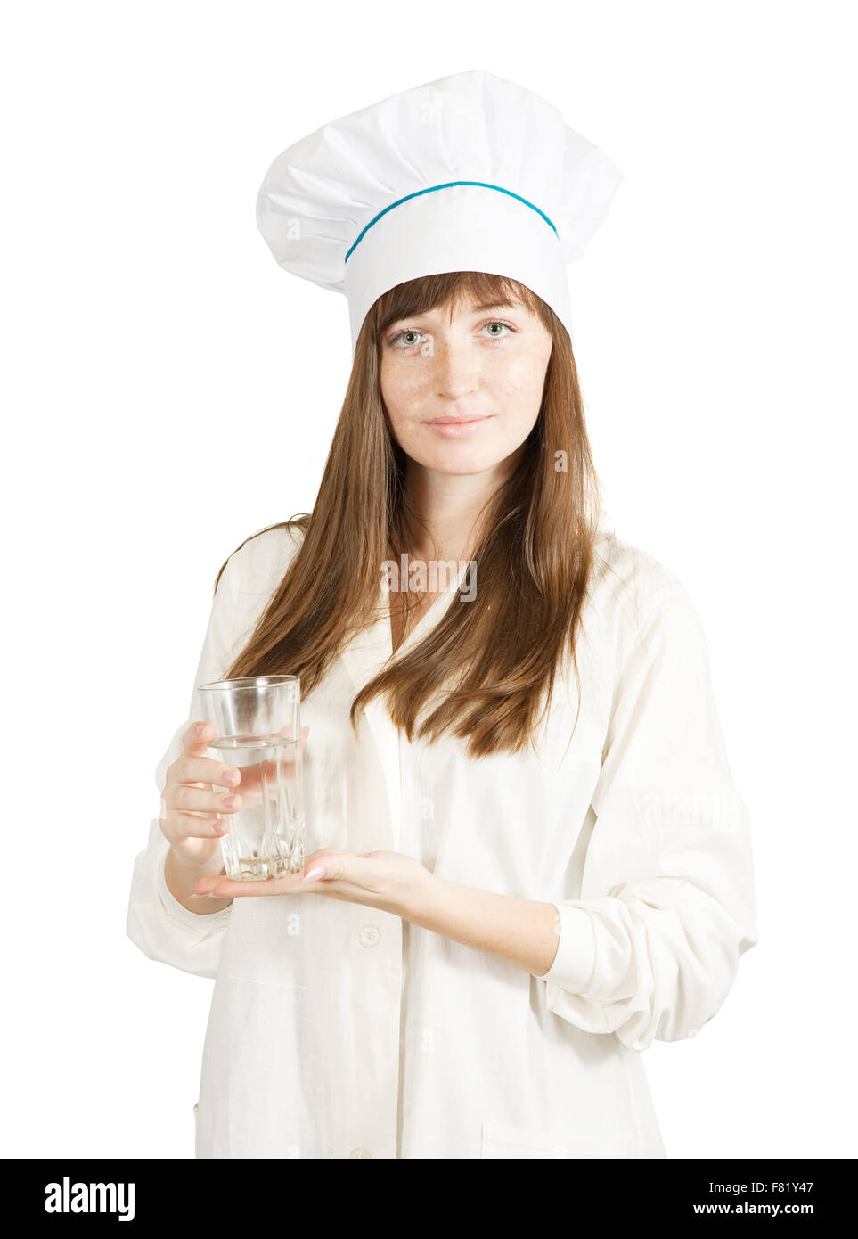 Female cook with tall glass of water Stock Photo Alamy