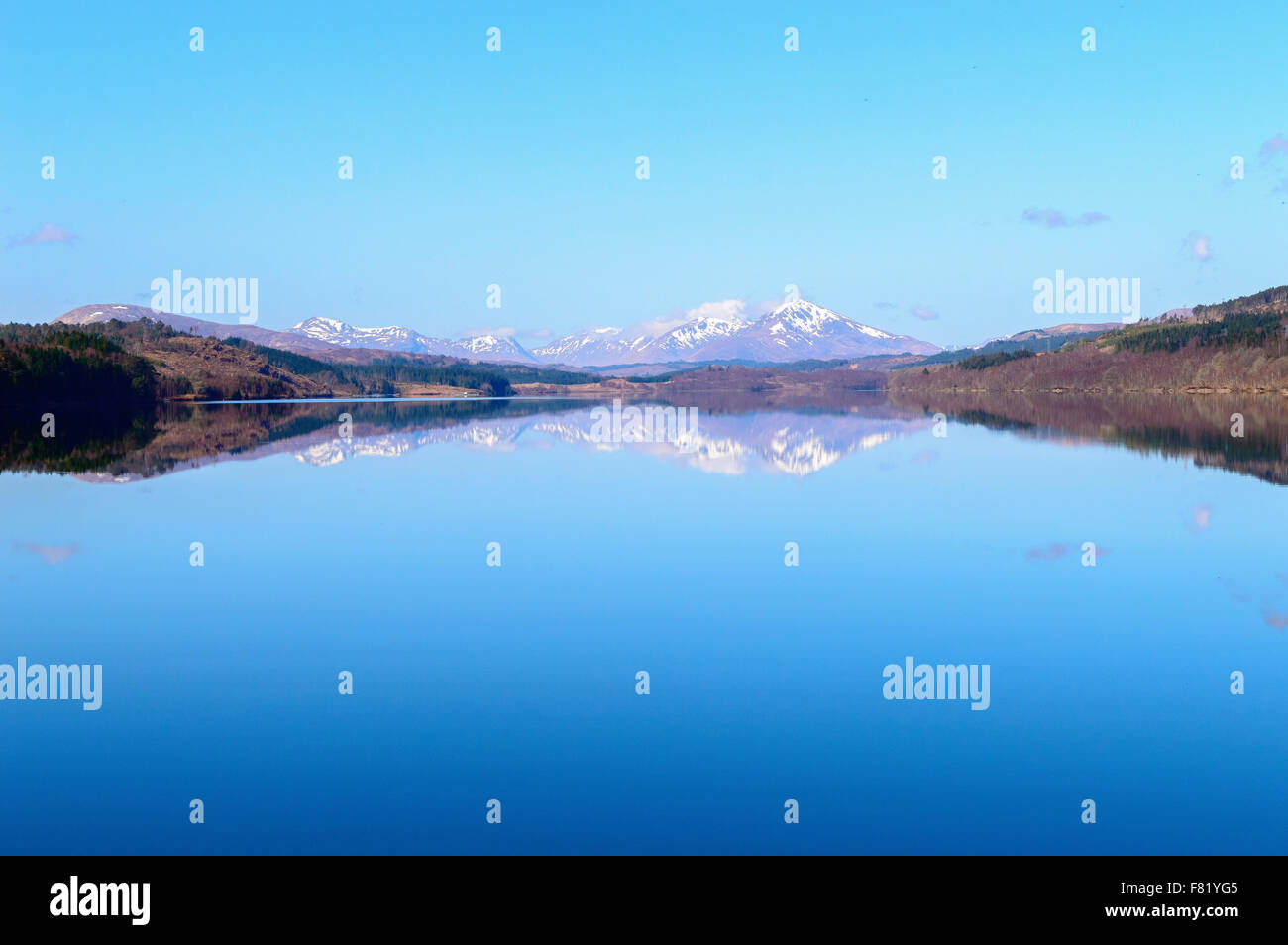 Loch Garry in the Scottish Highlands on a beautiful early Spring day Stock Photo