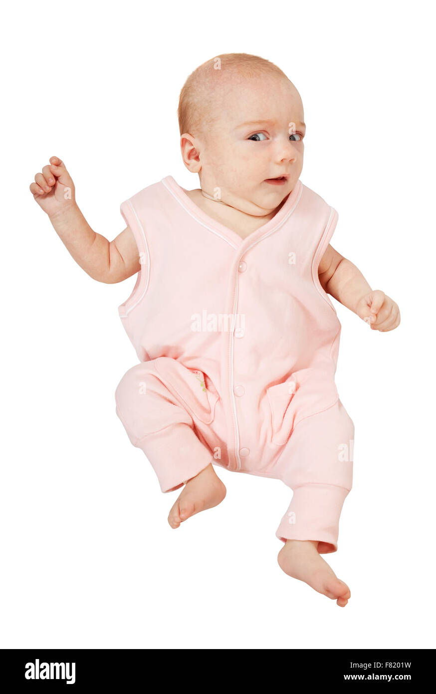 Little baby girl in pink over white background Stock Photo - Alamy