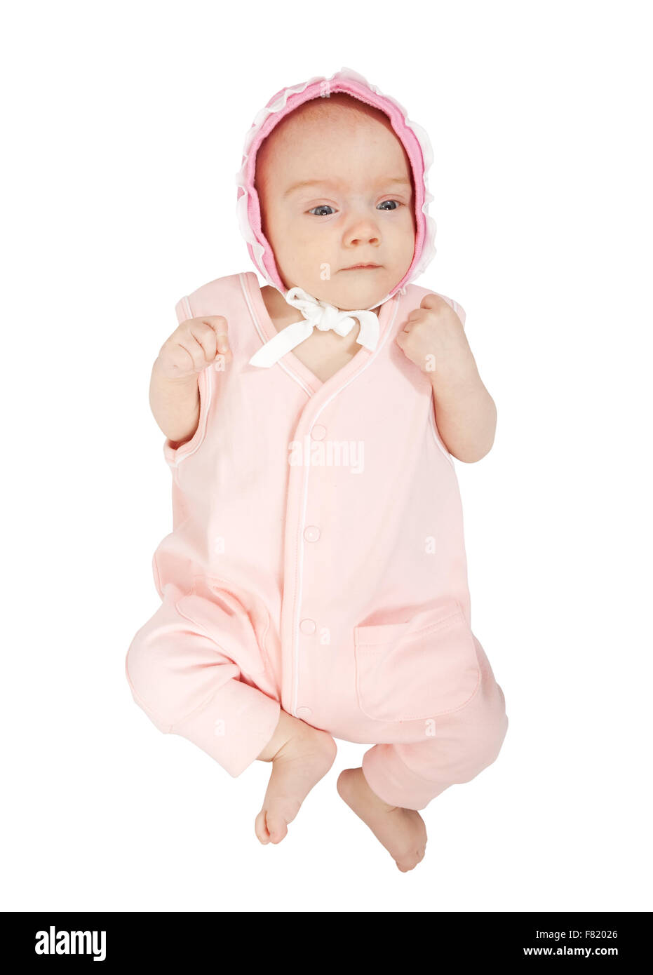 Little baby girl in pink over white background Stock Photo - Alamy