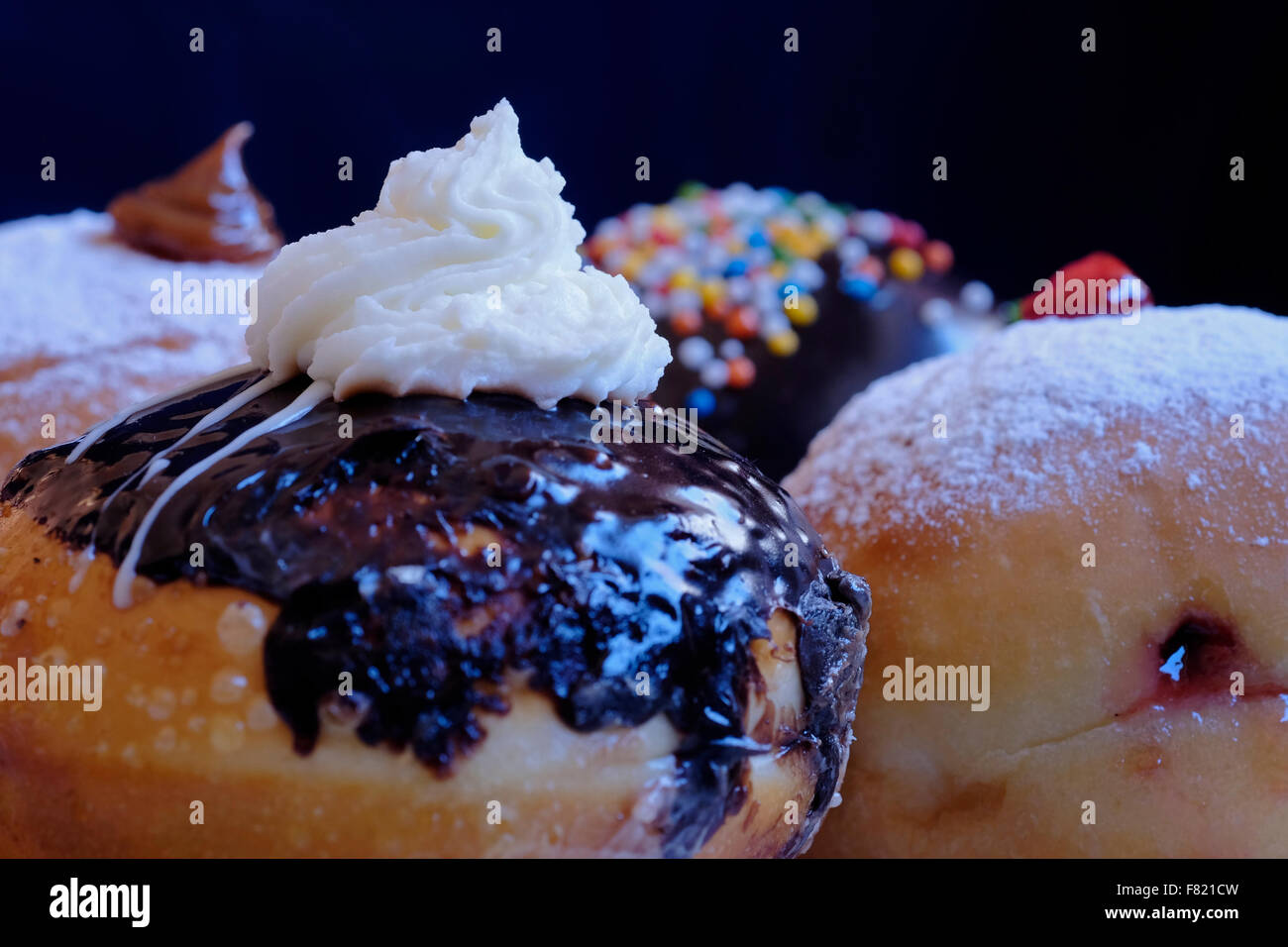 Elegantly traditional Sufganiyot deep fried round doughnut eaten during