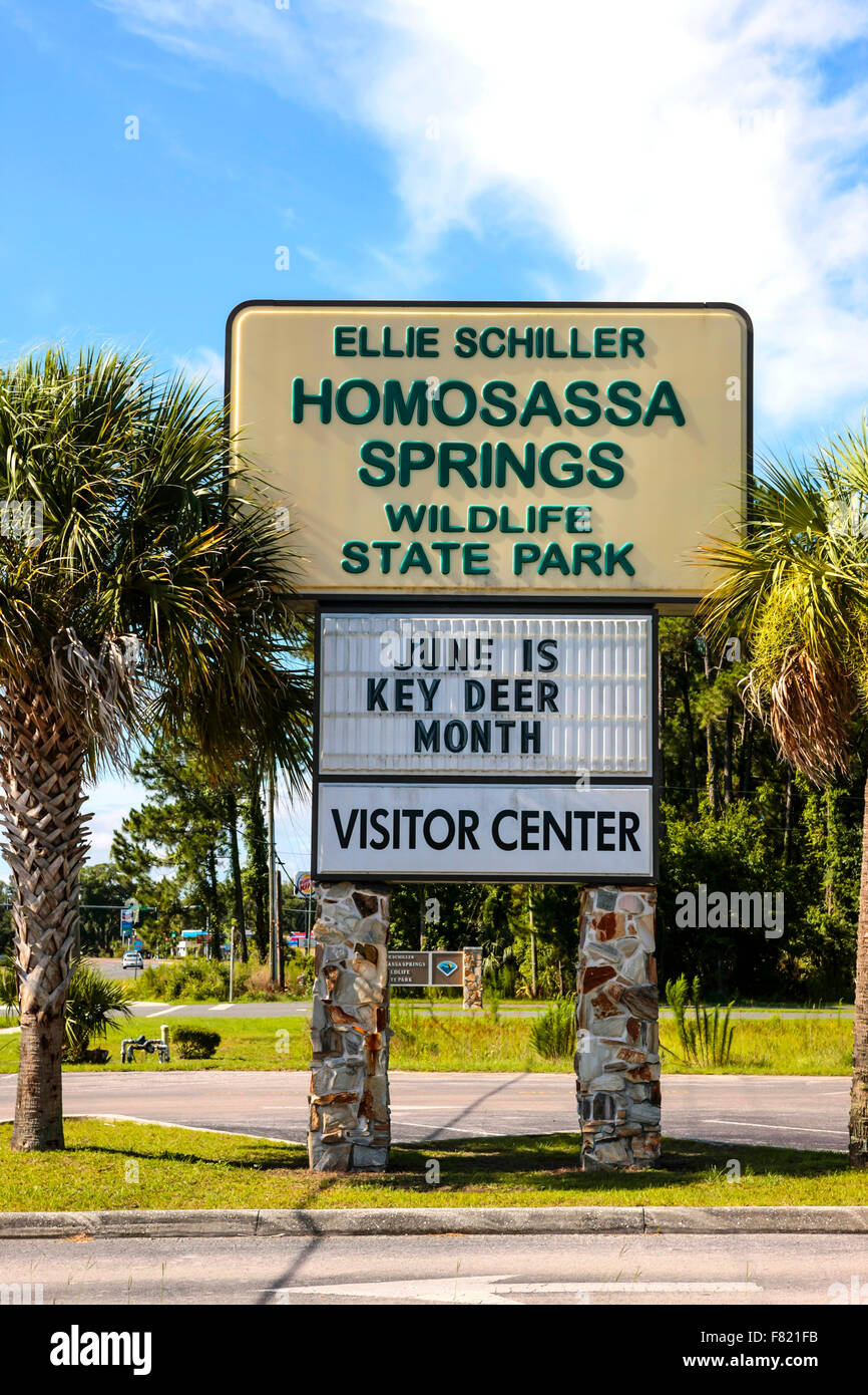 Ellie Schiller Homosassa Springs Wildlife State Park sign in Florida Stock Photo