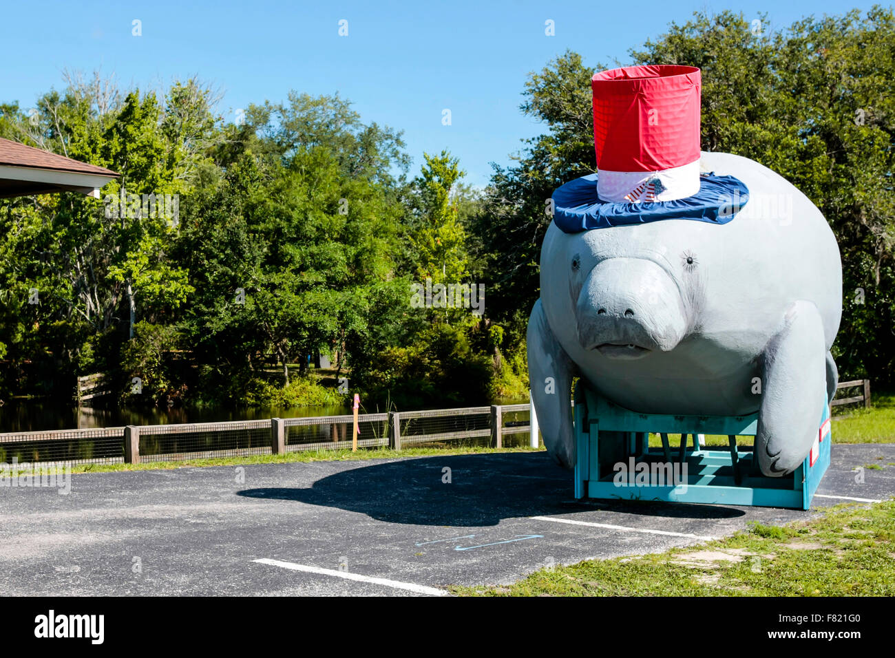 Giant plastic Manatee outside the Ellie Schiller Homosassa Springs Wildlife State Park entrance in Florida Stock Photo