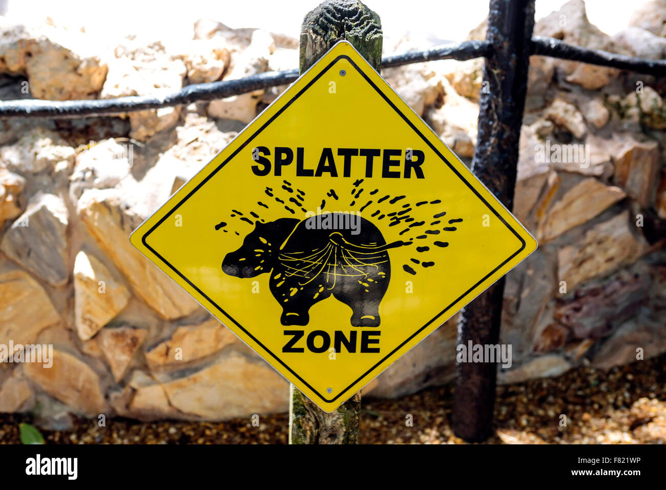 Splatter Zone Yellow Sign Hippo S Like To Spread It Around Great Unless You Are In The Firing Line Stock Photo Alamy Splatter Zone Yellow Sign Hippo S Like To Spread It Around Great Unless You Are In The Firing Line Stock Photo Alamy