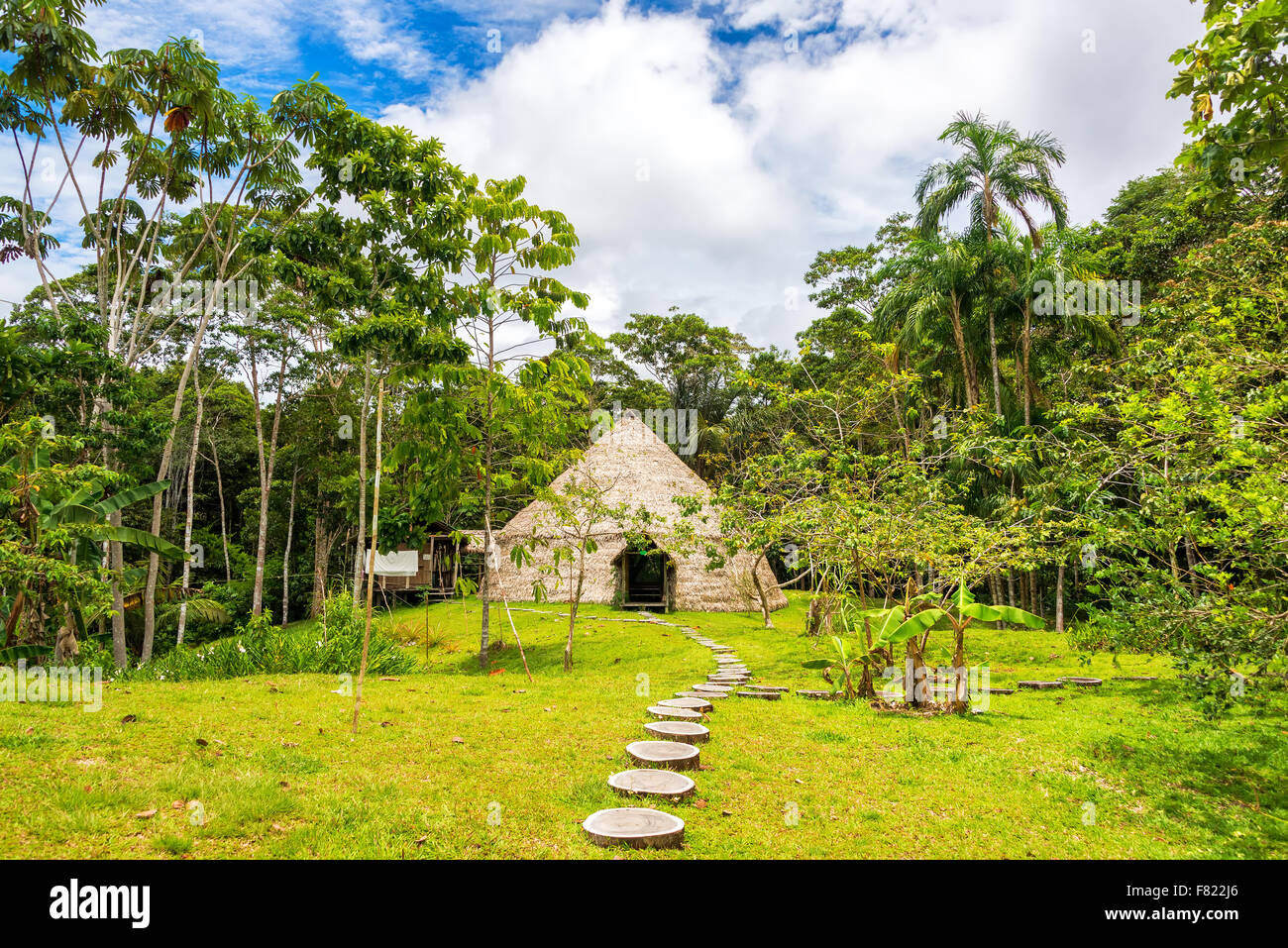 Lodge known as a maloka in the Amazon Rain Forest in Brazil Stock Photo