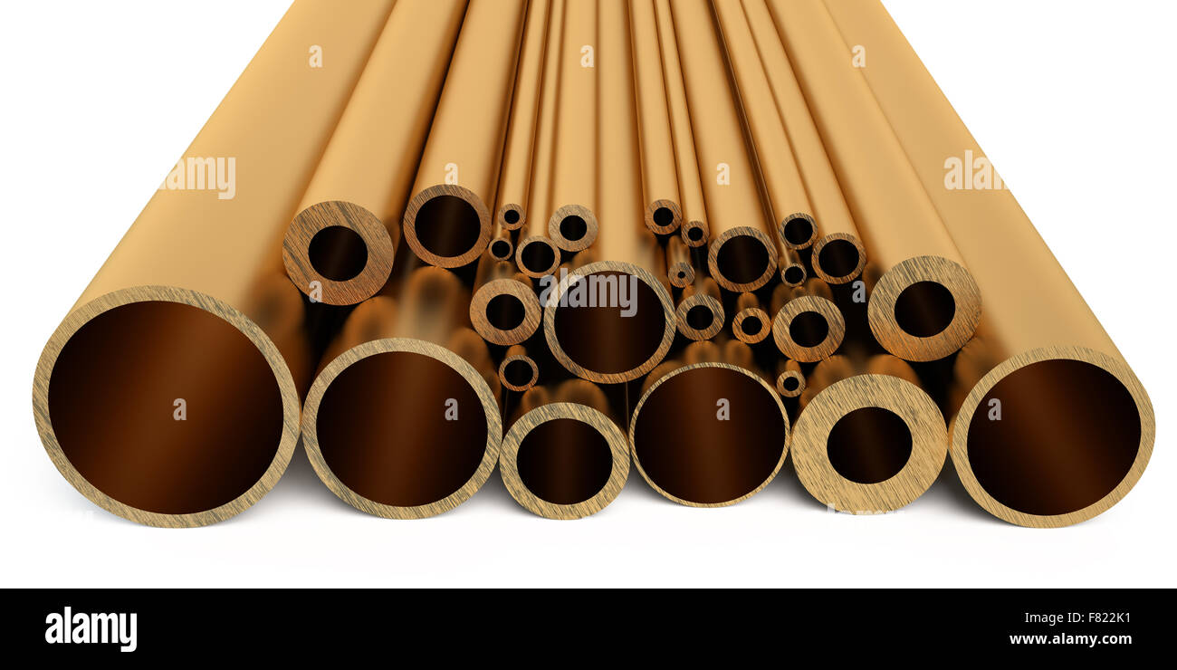 Copper pipes isolated on white background Stock Photo Alamy