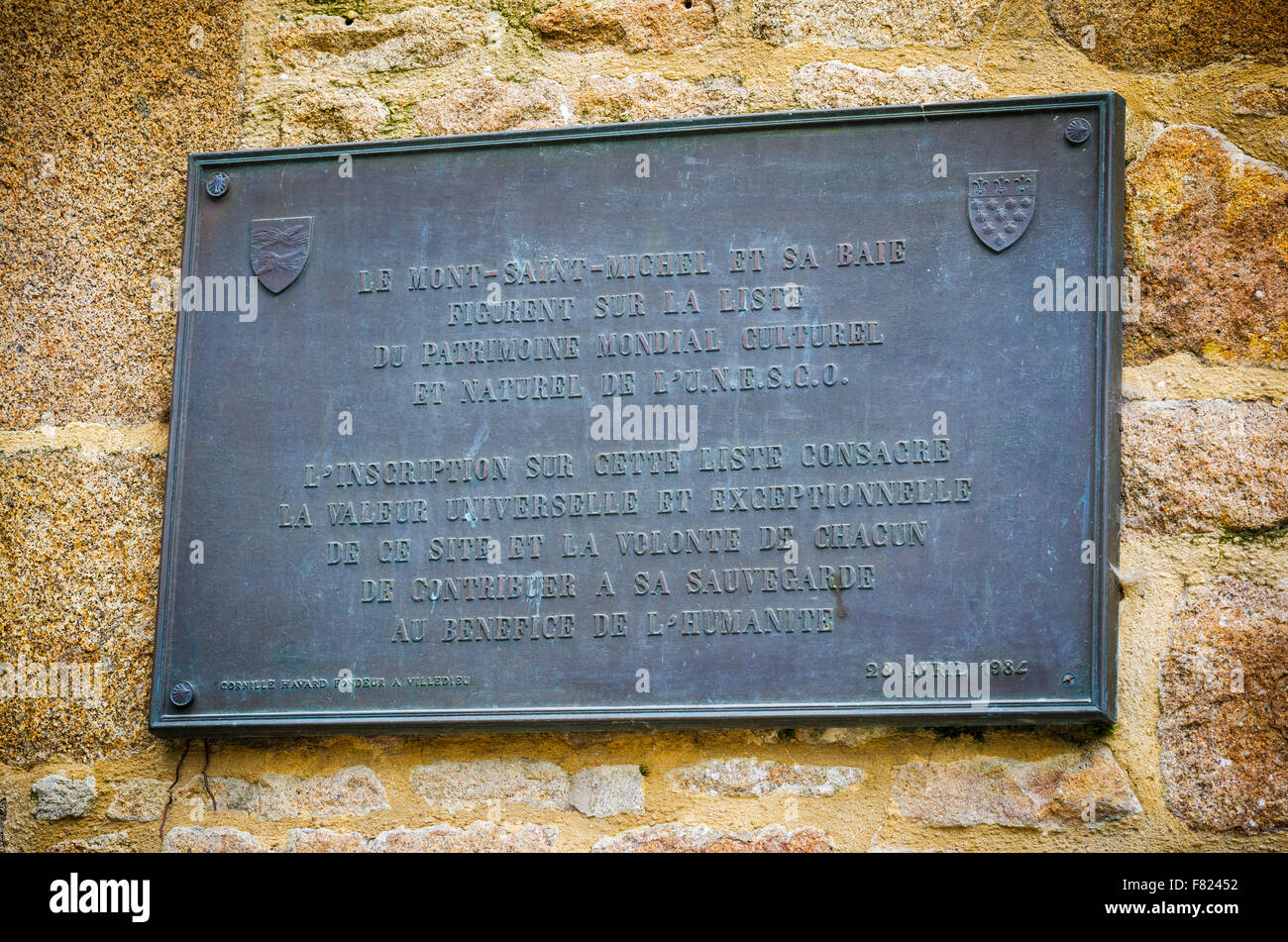 UNESCO World Heritage plaque, Mont Saint-Michel, Normandy, France Stock  Photo - Alamy
