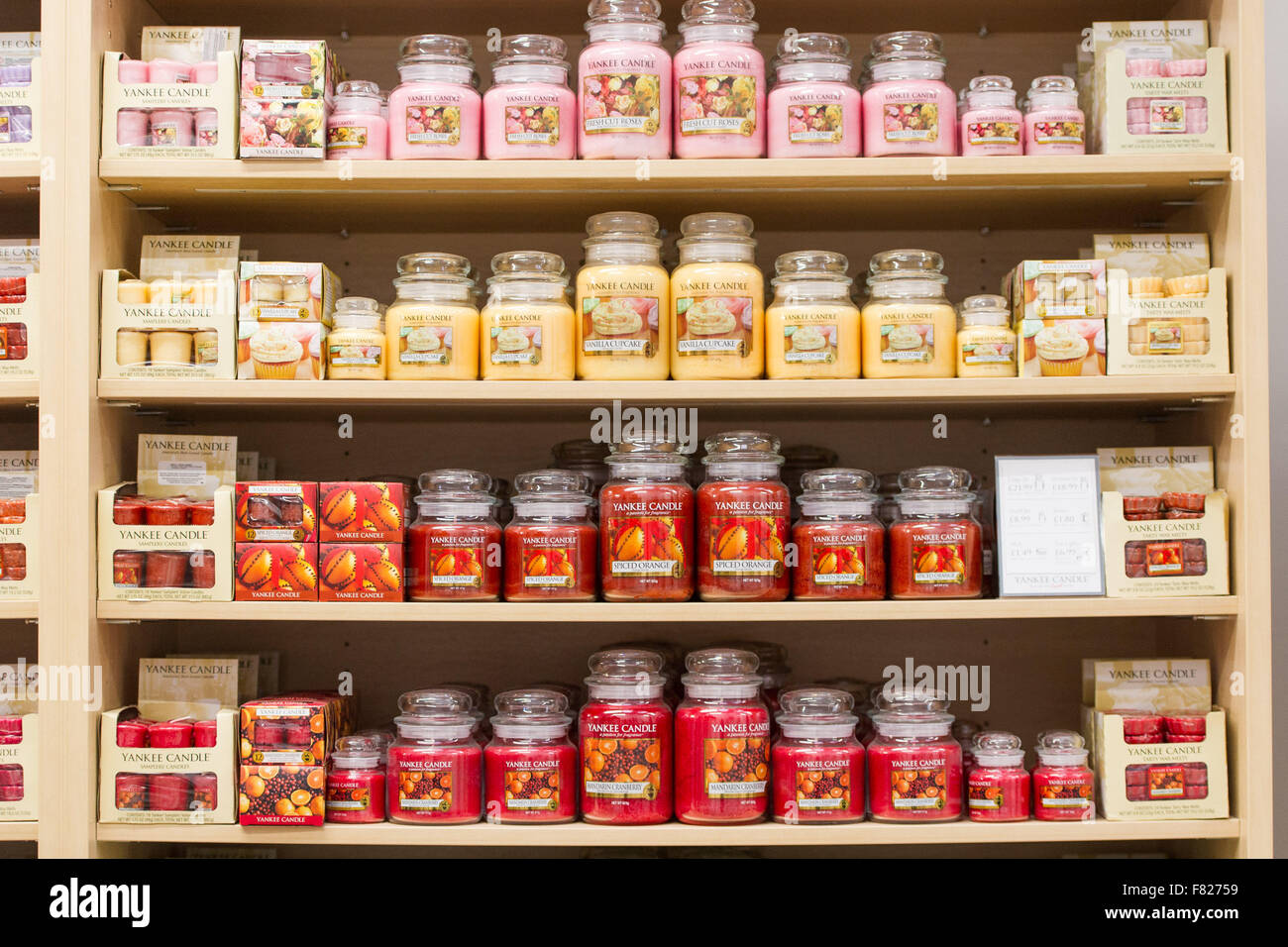 Candles in a Yankee Candle store. Stock Photo