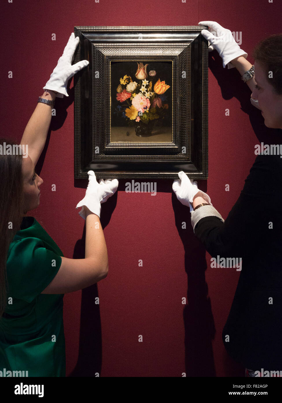 London, UK. 4 December 2015. Flower still life by Ambrosius Bosschaert the Elder, estimate: GBP 600,000-800,000. Christie's are re-examining nature, still life and Venice in the Old Master and British Paintings evening sale on 8 December 2015 in London. At this sale a large selection of paintings from private collections will be offered at auction, some of which have never been offered at auction before. Stock Photo