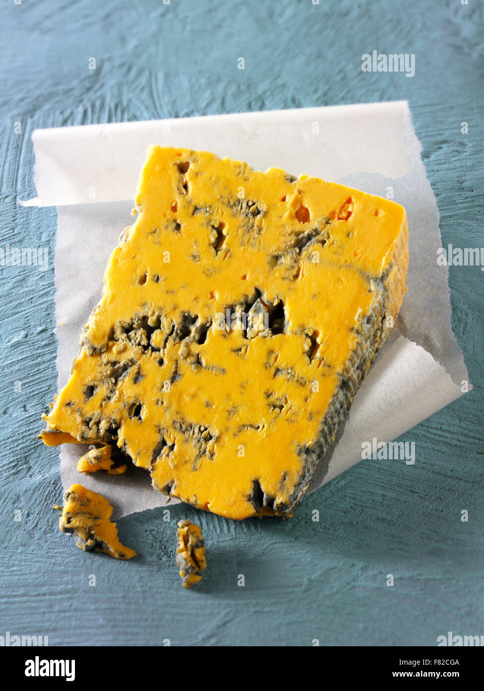close up of a wedge of Blacksticks Blue  cheese from Lancahire Stock Photo