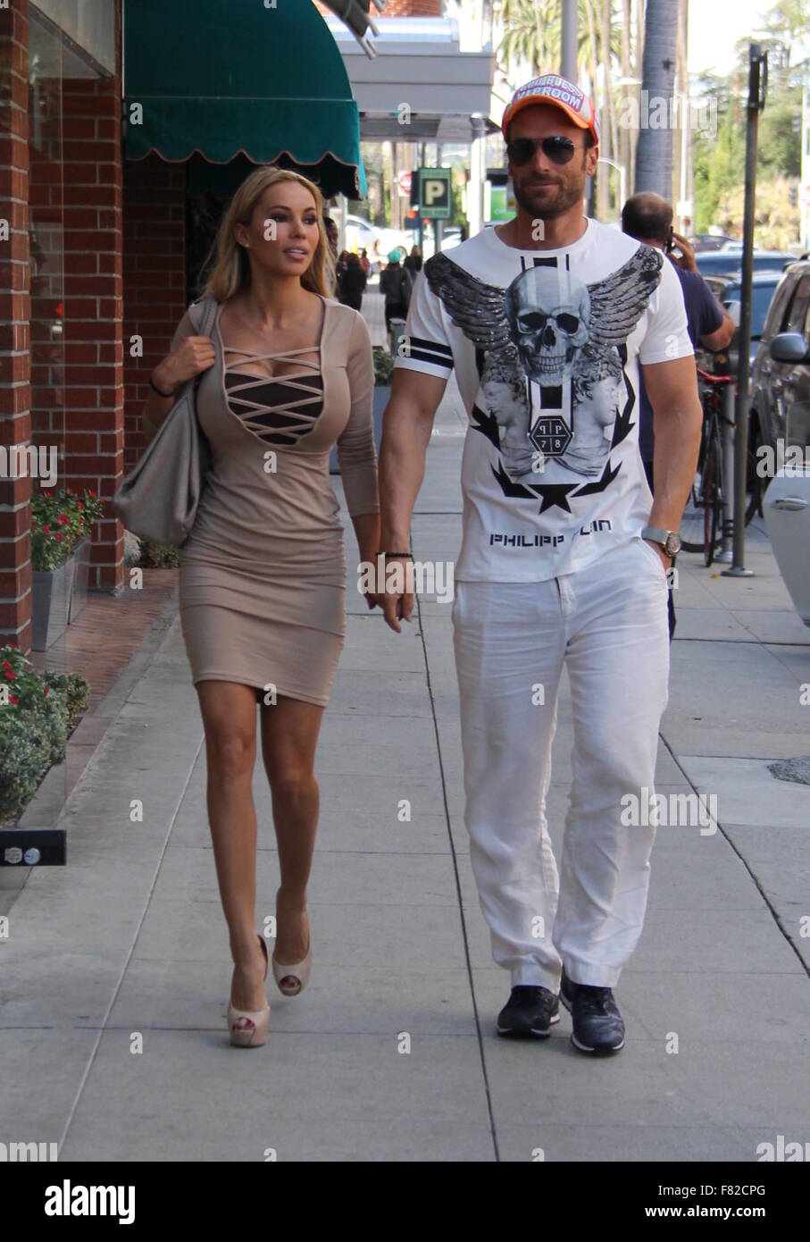 Bastian and Maria Yotta hold hands whilst shopping in Beverly Hills  Featuring: Bastian Yotta, Maria Yotta Where: Los Angeles, California, United States When: 03 Nov 2015 Stock Photo