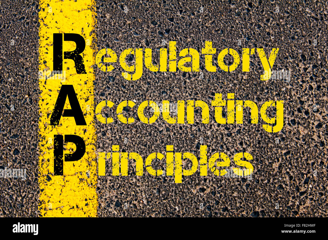 Concept image of Accounting Business Acronym RAP Regulatory Accounting  Principles written over road marking yellow paint line Stock Photo - Alamy