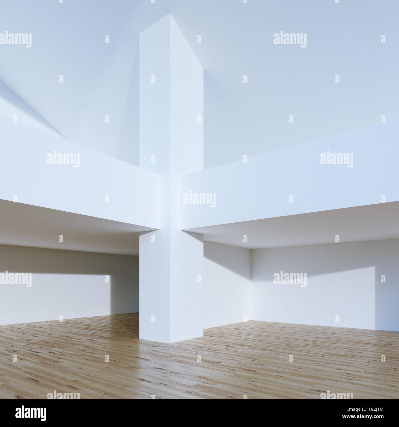big-empty-white-office-interior-with-wood-floor-3d-render-stock-photo