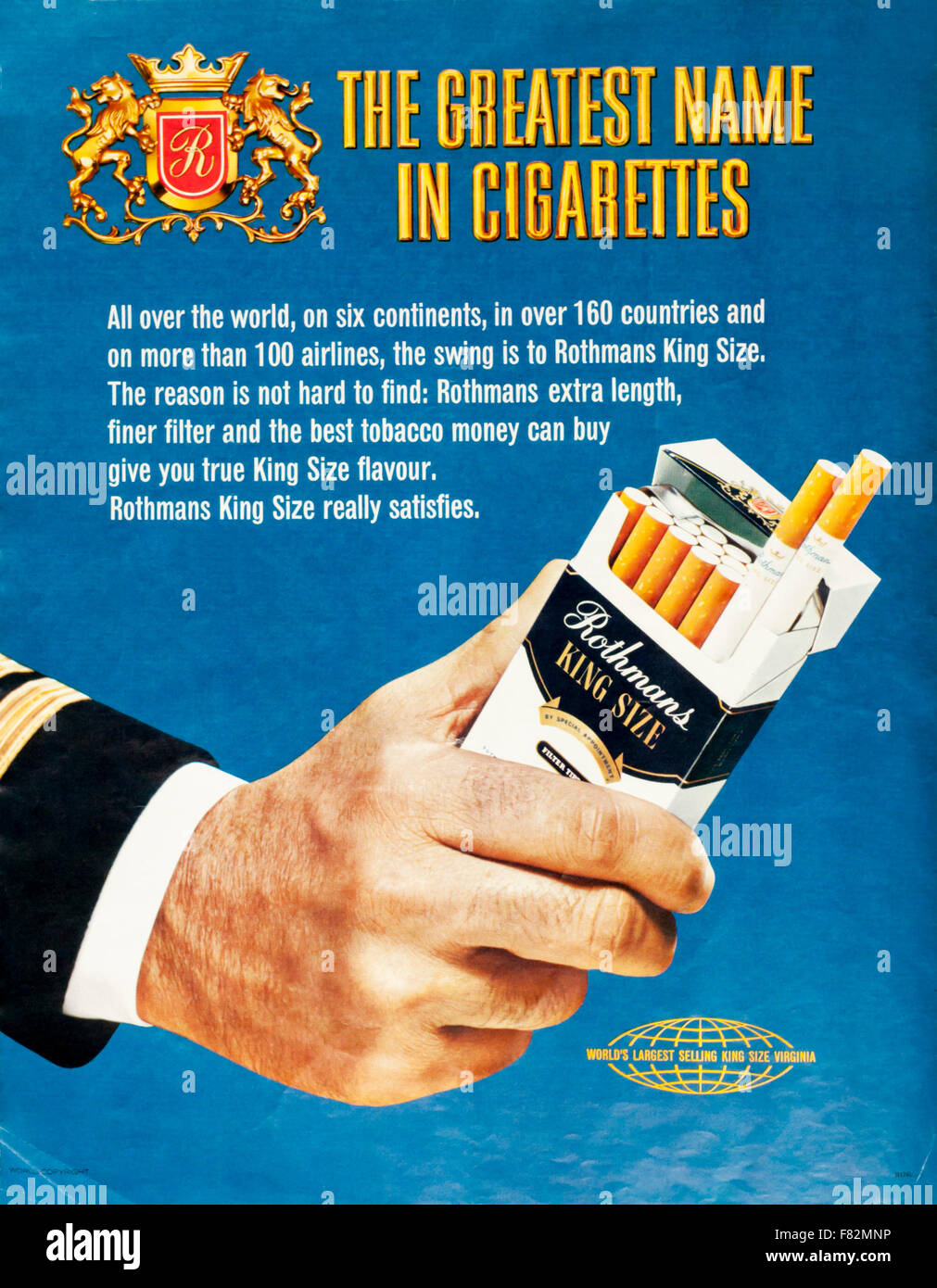 1970s magazine advertisement advertising Rothmans King Size cigarettes. Stock Photo