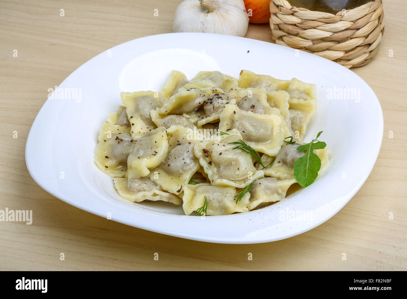 Italian dumplings Ravioli with fresh herbs and spices Stock Photo Alamy