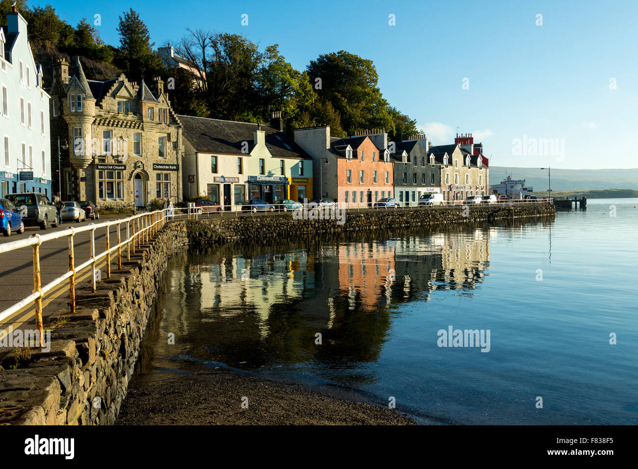 Shops and other buildings on Main Street, Tobermory, Isle of Mull, Argyll and Bute, Scotland, UK. Stock Photo