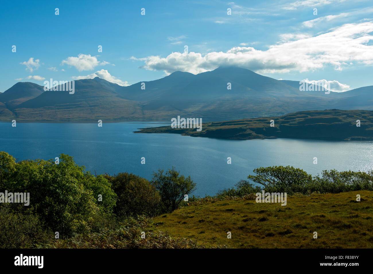 Beinn nan Gabhar, Beinn Fhada, A' Chioch and Ben More over Loch na Keal, Isle of Mull, Argyll and Bute, Scotland, UK Stock Photo