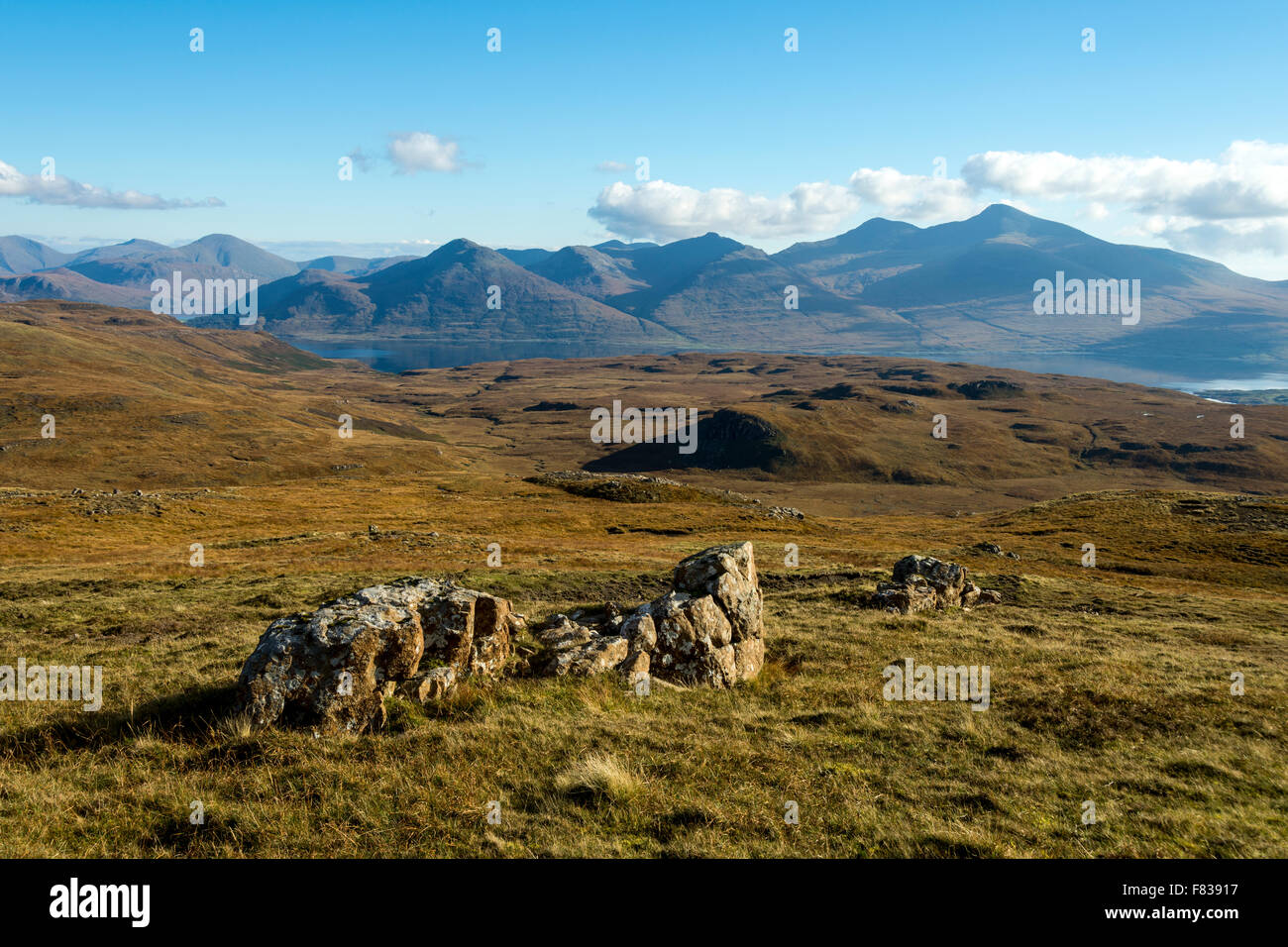 The Ben More range from the slopes of Beinn na Drise, Isle of Mull, Argyll and Bute, Scotland, UK. Ben More is on the right. Stock Photo