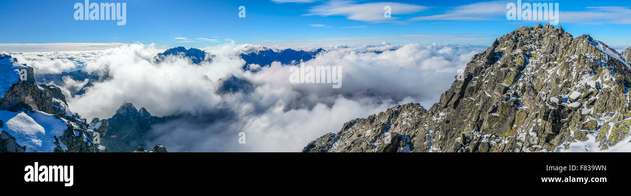 Tatra Mountains above clouds - panorama Stock Photo - Alamy
