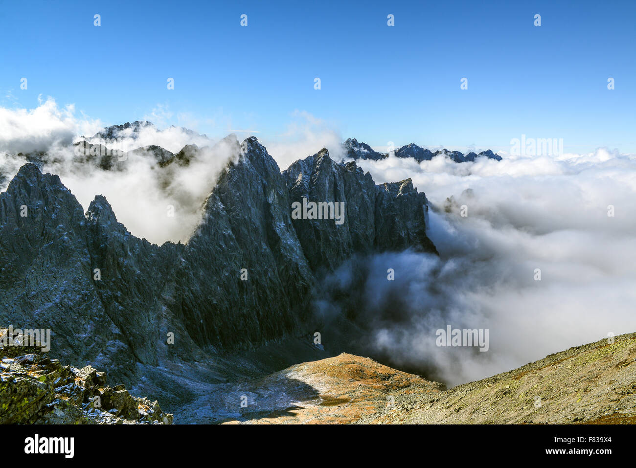 Tatra Mountains above clouds - panorama Stock Photo - Alamy