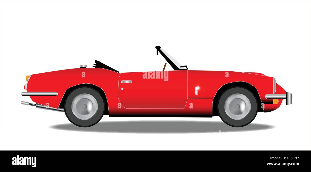 A classic old British sports car in red over a white background Stock Vector