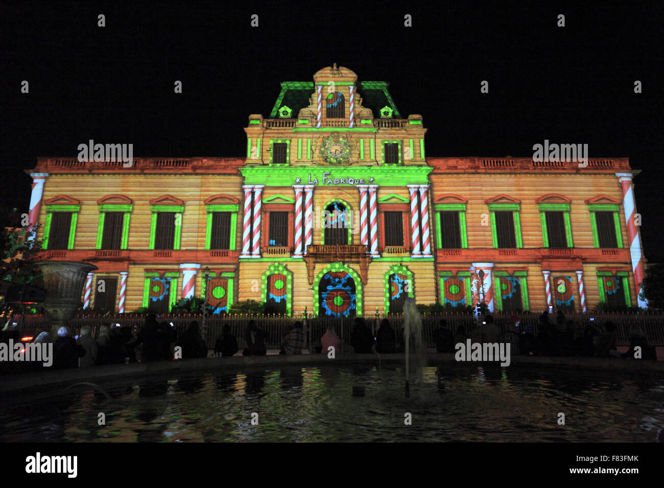 Celebration of Light organized by the Commerce and Industry Chamber in the city center, Montpellier, France Stock Photo