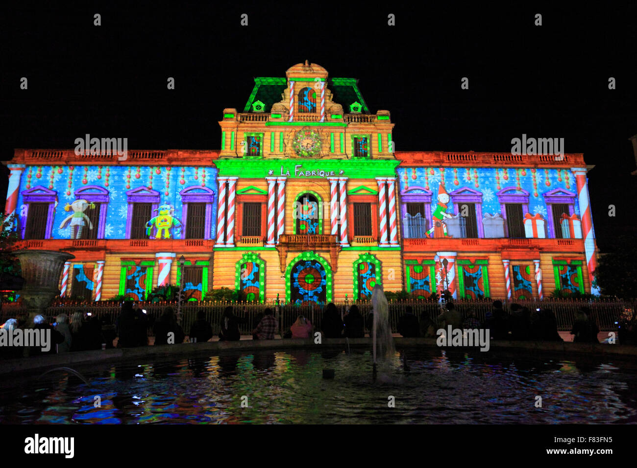 Celebration of Light organized by the Commerce and Industry Chamber in the city center, Montpellier, France Stock Photo